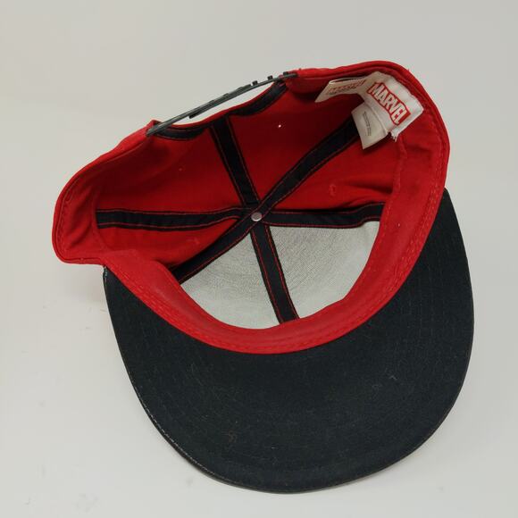 Marvel Deadpool Flat Bill Snapback Hat Embroidered Logo Spell Out Red Black - Picture 8 of 10